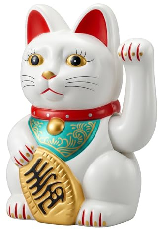 Starlet24® Winkende Glückskatze Winkekatze Lucky Cat Maneki-Neko Winkende Japanische Maneki-Neko batteriebetrieben (Weiss, 13cm)
