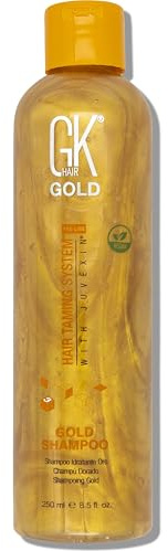 GK HAIR Global Keratin Gold Shampoo 250ml For Hair Moisturizing Shine Strength And Protection With Argan Oil Shea Butter Natural Oils Vegan Formulas Sulphate Free for a Gentle Cleanse