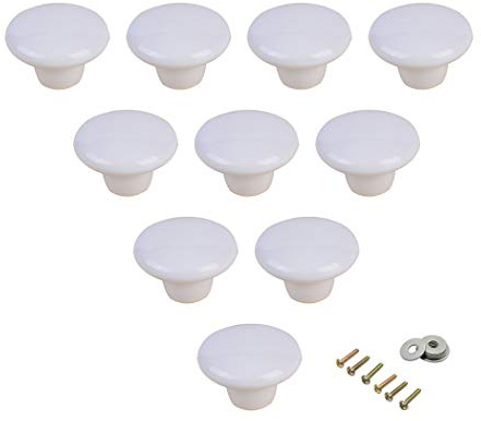 SeeRaphee Poignées d'armoire rondes en céramique Poignées de tiroir Boutons de porte ronds pour chambre d'enfant Chambre à coucher Porte Cabinet Cup Wardrobe Pulls - Lot de 10 avec vis