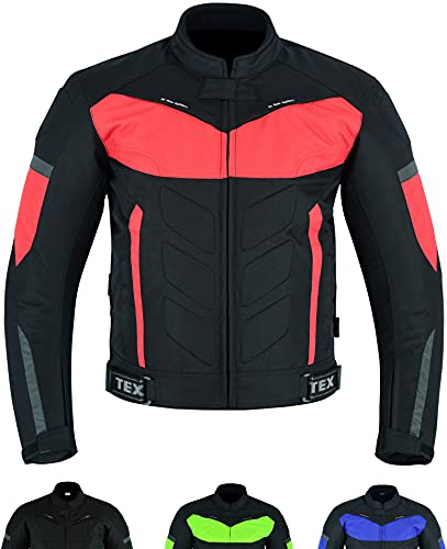 Texpeed Veste homme homologué avec protection - Cordura imperméable hiver/été court blouson courses motard avec armure CE (EN 1621-1) Rouge - L