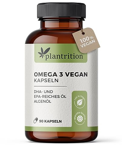 plantrition Omega 3 Vegan hochdosiert – Algenöl 1500mg Omega 3 pro Tagesdosis – 90 Softgel Kapseln – Verpackung kann variieren