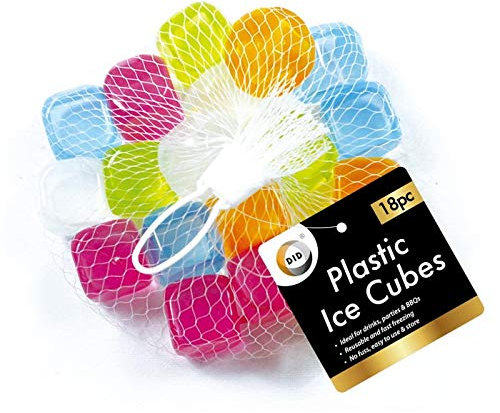 DID Ice Cubes, Plastic, Reusable, Square, Multicolored, 18 Pieces