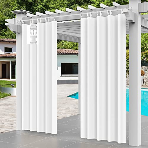 Comlax Outdoorvorhänge - Wasserdicht Outdoor Vorhang Balkon Terrasse Vorhängel UV Schutzmittel und Winddicht Vorhang, Balkon sichtschutz Vorhänge für Veranda/Pavillons 1 Stück, Weiß 132x275cm