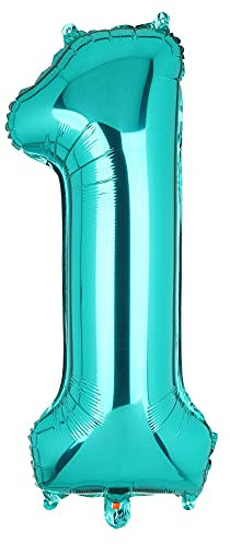 40 Inch Large Teal Number 1 Mylar Balloons Giant Tiffany Blue Helium Foil Balloon for Birthday Party Supplies Decoration