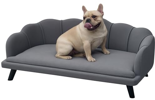 PawHut Dog Sofa for Medium, Large Dogs, Shell Shaped Pet Couch Bed w/Legs, Cushion, Washable Cover - Grey