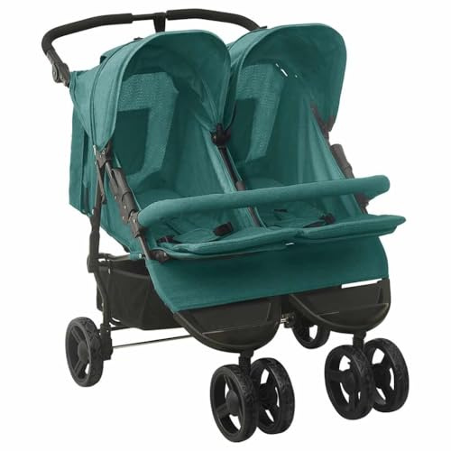 vidaXL Passeggino Gemellare Verde in Acciaio