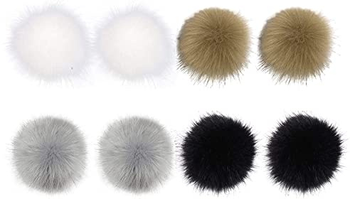 OHYER 8 Pezzi Pom Poms Finte Pelliccia Palline di Pelo Soffici Pompon in Pelliccia Sintetica con Passante Elastico per Berretti di Maglia Sciarpe Borse Scarpe Portachiavi Decora Accessori (Colores A)