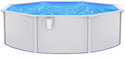 Leepesx Pool mit Stahlwand, Pool Stahlwand, Swimmingpool, Gartenpool Komplettset, Pool Garten, Aufstellpool, Schwimmbad, Rund 460x120 cm Weiß