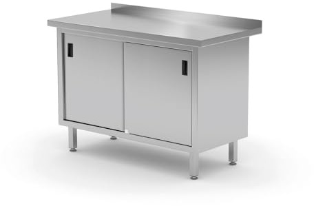 HENDI Arbeitstischschrank mit Schiebetüren, verschweißt, Wandarbeitstisch, Arbeidsplatte, abnehmbare Ablage (nicht verstellbar), Verstellbare Füße, 1000x600x(H)850mm, Edelstahl