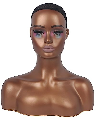 JINGFA Realistic Female Mannequin Head with Shoulders Manikin Head with Shoulder for Wig/Jewelry/Makeup/Hat/Sunglass Display