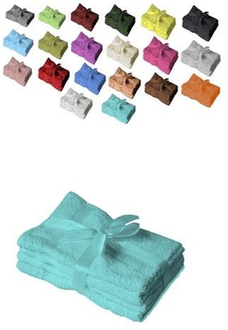 EXKLUSIV HEIMTEXTIL Handtuchserie im Set mit Schleife Marke Gästehandtuch 4er Set 30 x 50 cm Türkis