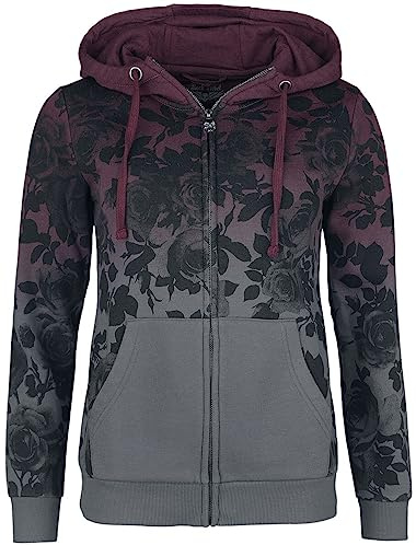 Rock Rebel by EMP Damen Bordeaux-graue Sweatjacke mit Rosen-Alloverprint und Dip Dye Farbverlauf XL