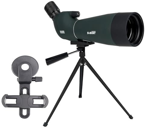 Svbony SV28PLUS Spektiv mit Stativ Telefonadapter, 20-60x80mm Reichweite, mit A5 Claret Red FMC BAK4 IP65 Wasserdicht Spotter Zielfernrohr für Erwachsene Zielschießen Bogenschießen