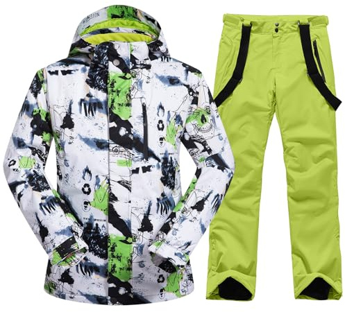 HOTIAN Ensemble veste et pantalon de ski pour homme - Ensemble d'hiver chaud - Ensemble de ski - Imperméable - Coupe-vent