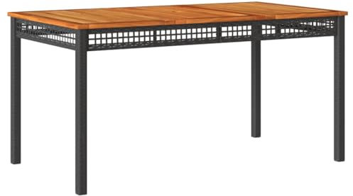 vidaXL Gartentisch, Esstisch für Garten Terrasse, Terrassentisch mit Holzplatte Stahlrahmen, Gartenmöbel Tisch, Schwarz Poly Rattan Akazienholz