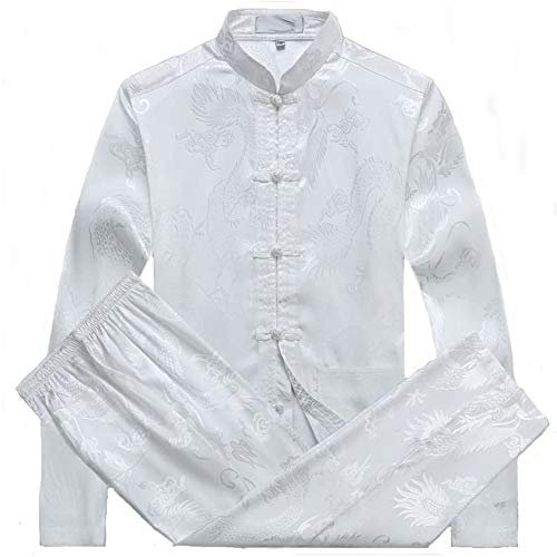 FGDIUCVN Kampfsportbekleidung Herren Traditioneller Chinesischer Kampfsport Kung Fu Uniform Langarm Tang-Anzug,Weiß,S