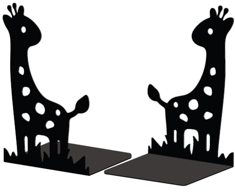Peacoblue Metal Book Ends Stopper Holder Stand for Shelves Decorative, 13.46x10.9x20cm Modern Creative Heavy Duty Study Bookends Stoppers Holder Stand for Desk Shelf, 1 Pair (Giraffe)