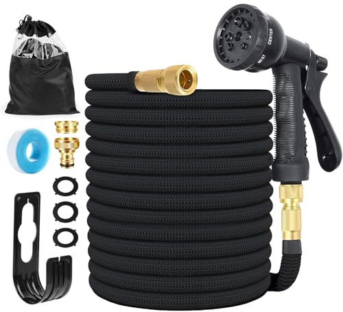 Tubo da Giardino Estensibile, 8 Funzioni di Spruzzo Acqua con Pistola, Adatto per rubinetti da 1/2 e 3/4 per giardino, irrigazione, pulizia con Gancio e Borsa per Conservazione