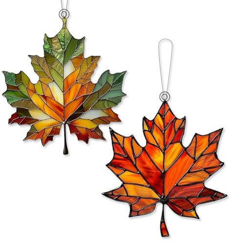 HDGSAFD Confezione da 2 Pendenti Decorativi in ​​Foglia d'Acero Autunnale con Catene, Pendenti Decorativi in ​​Acrilico, Decorazioni per La Casa, Decorazioni per Finestre