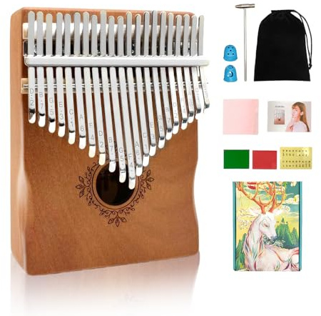 WUQIMUSC Kalimba Thumb Piano 21 Keys, Solid Mahogany Portable Mbira Finger Piano with Protective Bag, Tune Hammer, Study Instruction- Perfect Musical Instrument Gift for Adults & Beginners