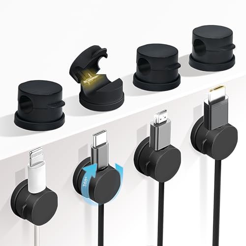 Abnii Lot de 8 supports de câbles rotatifs à 360°, organisateur de cordons à ressort, gestion du rangement des fils de bureau, support adhésif de câble de charge de téléphone pour table de nuit