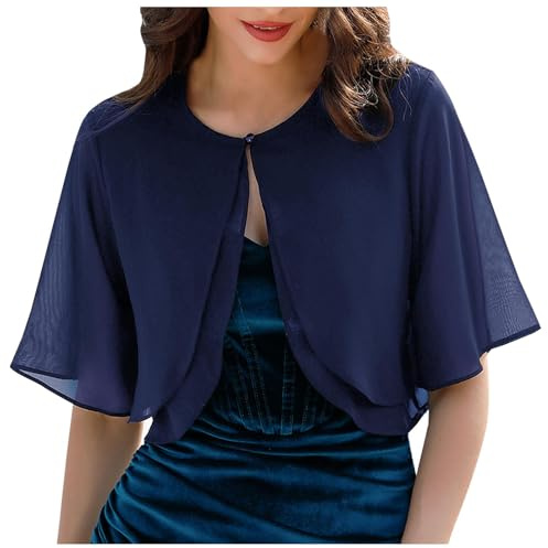 Generisch Bolero Mujer Festivo Gasa Casual Shrug Top Verde Chaquetas Elegante Chaqueta de Novia con Mangas Hombros Manga Corta Vestidos de Noche, 01 azul marino., S