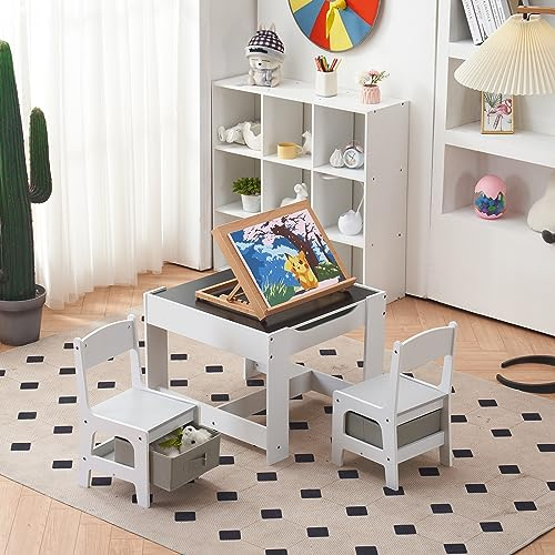 LALAHO Table Enfant avec Chaise de Rangement, Bureau Enfant Amovible, Table multifonctionnelle Pouvez Dessiner et écrire, Convient aux d'âge Scolaire pour Chambre, École (Gris)
