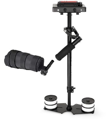Flycam Estabilizador de mano 5000 con placa de liberación rápida y abrazadera de mesa para cámaras de vídeo DSLR. Cardán de 3 ejes con empuñadura de espuma. Rango de altura: 55-73 cm. Carga útil de