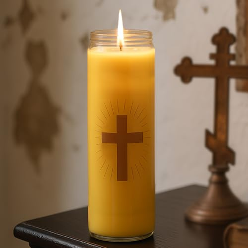 Pure Beeswax Prayer Candles - 7 Day Devotional Candles in Glass with 100 Hours Long Burn Time, Honey Fragrance Religious Candles Catholic for Memorials, Vigil, Church