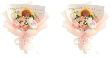 BHFZIAP Juego de 2 ramos de flores de ganchillo hechos para aniversario, día de San Valentín, flores rosas, 35 x 35 cm