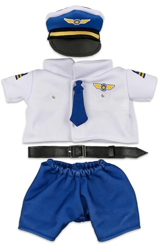 DolliBu Pilot Stuffed Animal Dress Up Costume Set - Airplane Pilot Uniform Outfit with Cap, Shirt, Belt, Pants for Teddy Bears –Large for 8 to 10 Inch Plush Toys