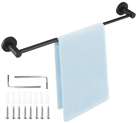 Toallero negro, barra de toalla extensible de acero inoxidable, soporte de pared para baño y cocina (40 cm, negro)