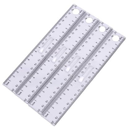 Lot de 4 règles en plastique avec poignée, 20 cm / 8 pouces, règle de précision flexible, outil de mesure pour l'école, le bureau, la maison