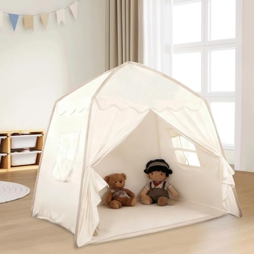 Ravytha Tipi Enfant Pliable, Tente Interieur avec Coussin de Sol Fenêtres, Princesse d'Intérieur pour Garçons et Filles(130cm × 100cm × 130cm)
