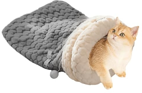 Dewireaey Cosy cat bed for cats, winter warm plush sleeping place, soft closed sleeping bag for rabbits, small animals, living room, dog, winter, balcony, bedroom, bed side, indoor