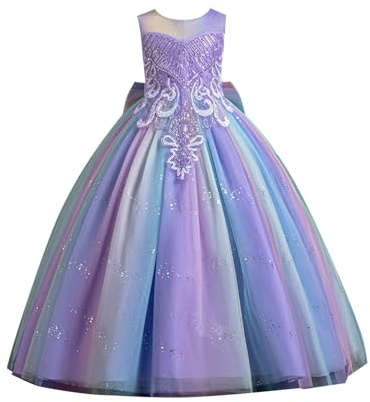 Generisch Vestidos de niña con lentejuelas para niñas de flores festivas de dama de honor vestidos largos de fiesta vestido de novia para niños vestido para, morado, 3-4 años