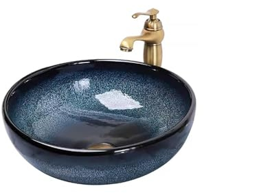 Blaues Aufsatzwaschbecken, Kleines Keramik-Waschbecken für Apartments, Unterbauwaschbecken, Leicht zu Reinigen, für Badezimmer, Waschtisch, Zuhause(Small)