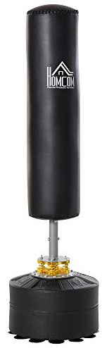 HOMCOM Saco de Boxeo de Pie Altura Regulable para Adultos 170cm Negro | en 3 Niveles, Punching Ball, Base Rellenable de Arena 45 kg o Agua 30 kg, para Gimnasio Hogar