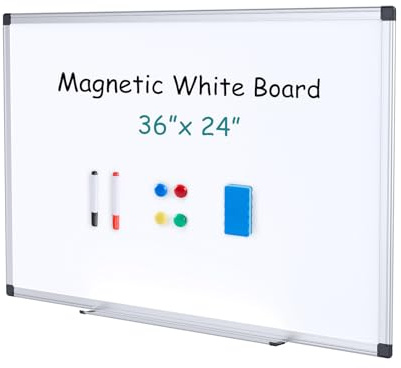 OLIXIS Magnetic White Board, Dry Erase Board for Wall 36 x 24, Whiteboard with 1 Dry Eraser & 2 Multicolor Markers & 4 Magnetic Pins, Aluminium Frame for Home, School, Office, White