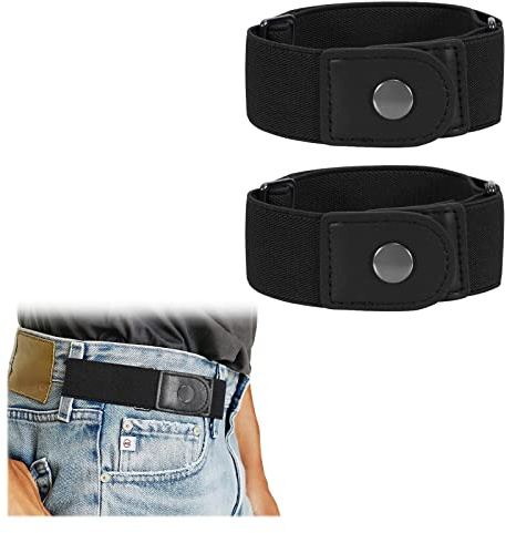 LEACOOLKEY Cintura Elastica Senza Fibbia per Uomo e Donna a Strappo a 2 Anelli Laterale per Pantaloni, Adatta per Passanti da 3,8 cm,Nero