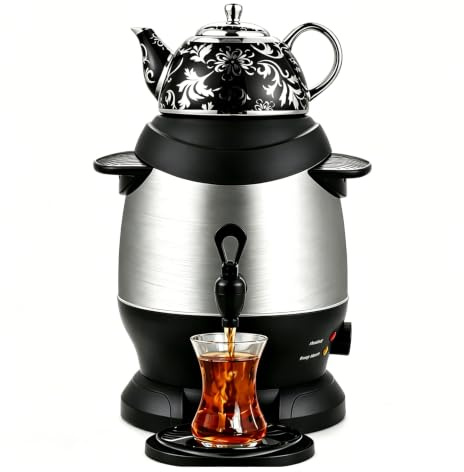 1800 W Elektrisk Turkisk Tebryggare, 5 L Elektrisk Samovar Med 1 L Keramisk Tekanna, 2-i-1 Kok & Brew Samovar Temaskin Med Håll Varm Och Automatisk Vattenkran För Festsammankomster black