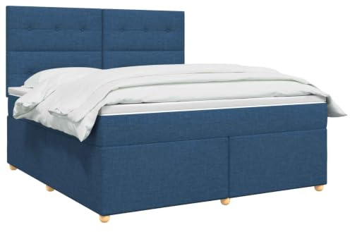 vidaXL Lit boxspring avec Matelas Bleu 140 x 200 cm Tissu, Mobilier Moderne pour Chambre, lit avec sommier, Cadre réglable, Matelas Confortable, Solution de Sommeil stylée
