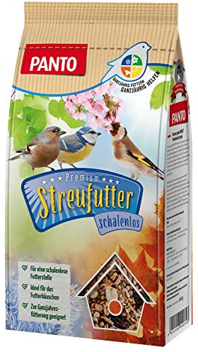 PANTO Streufutter für Wildvögel schalenlos 5 x 900 g – Vogelfutter mit Sonnenblumenkernen (geschält), Getreide & Nüssen, ganzjähriges Wildvogelfutter für Körner- und Weichfresser