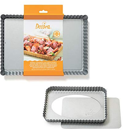 Decora 0070025 Stampo Crostata Rettangolare con Fondo Mobile 32x22x h 3,5 cm, Acciaio, Grigio, 32 x 22 x 3,5 h cm