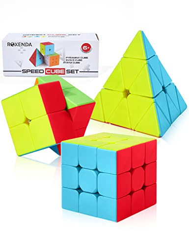 Roxenda Zauberwürfel Set, Original Speed Cube Set mit 2x2 3x3 Pyramide Speedcube, Einfaches Drehen & Flüssiges Spielen, Aufkleber Version (Stickerless)