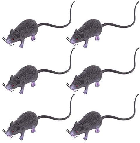 Toyvian Lot de 6 faux rats en plastique - Jouet noir réaliste avec yeux rouges - Pour décoration d'Halloween ou farces