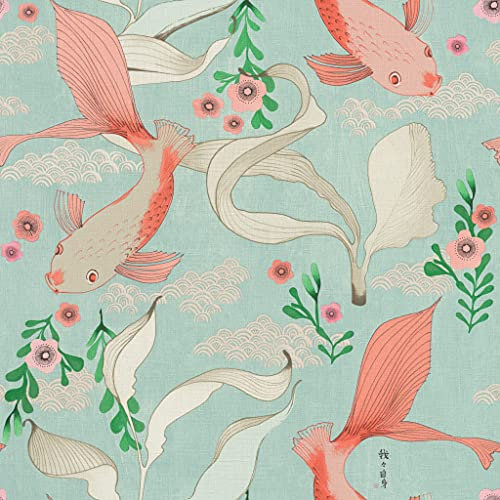 Rasch Amazing Non-Woven Wallpaper with Koi Carp in Rose in Light Blue Water with Light Textile Texture - 10.05 m x 53 cm (L x W) Wallpaper 539837