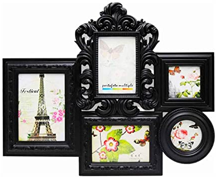 Acan - Marco para Fotos de Pared múltiple de 5 Fotos Varios tamaños, Negro, decoración del hogar. Multimarco portafotos de PVC