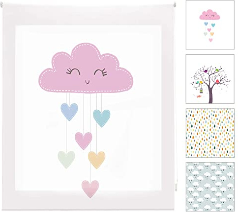 Blindecor Digital Infantil | Estor Enrollable Translúcido con Estampado Impresión Digital | Modelo Cloudsheart | 130 x 180 cm (ancho por alto) Tamaño de la Tela 127 x 175 cm | Estores para Ventanas