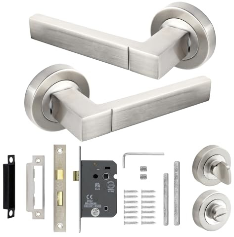 Decoranddecor Lumina Silver Internal Door Handles – Aluminium Handle Sets with Bathroom Lock and Turn Release – Sleek and Durable Design for Wooden Interior Doors in Homes, Offices, and Bedroom